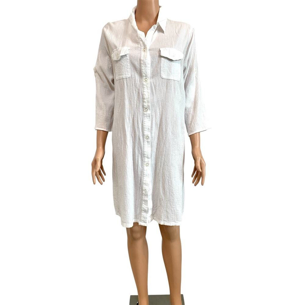 Tropical Escape 2X crinkle swim cover up collared shirt dress SW 3386